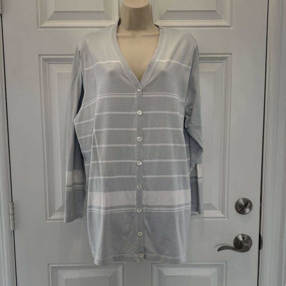 Light Gray-Blue/White Button Sweater by Jones New York